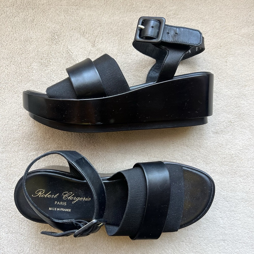 Robert Clergerie Paris Black Leather Platform Sandal Women EU 36.5 US 6 Platform